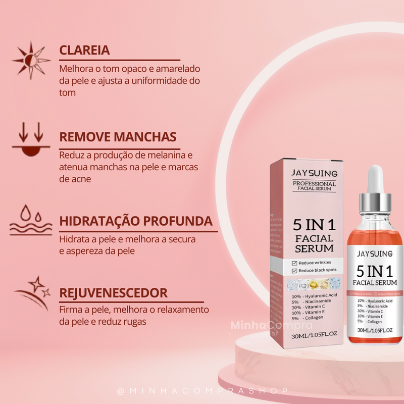 Sérum Facial 5 em 1 com Ácido Hialurônico e Vitamina C