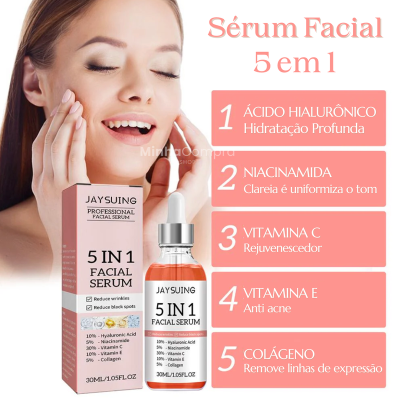 Sérum Facial 5 em 1 com Ácido Hialurônico e Vitamina C