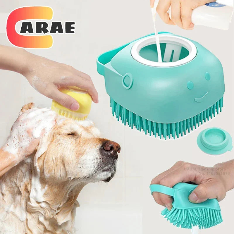 Escova de Banho com Dispenser de Shampoo para Pet